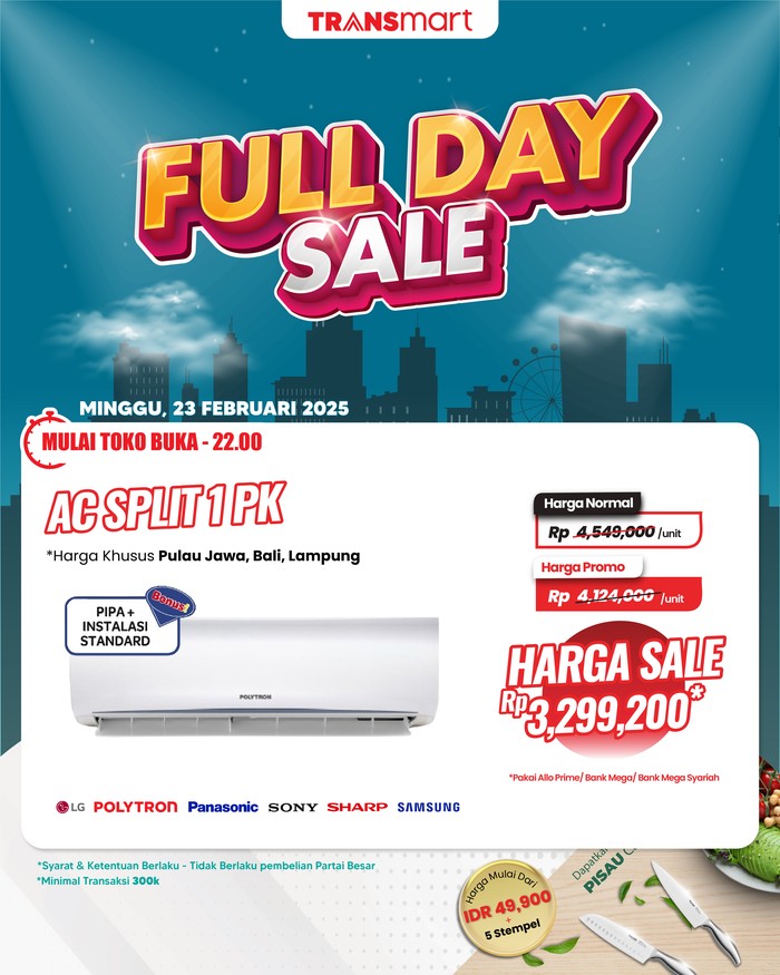 AC Split 1 PK Hanya Rp 3 Jutaan di Transmart Full Day Sale!