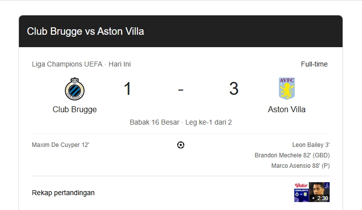 Club Brugge Vs Aston Villa: The Villans Taklukkan Tuan Rumah 1-3!