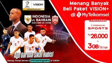 Tonton Live Streaming Timnas Indonesia vs Bahrain di HP HD Via Vision+