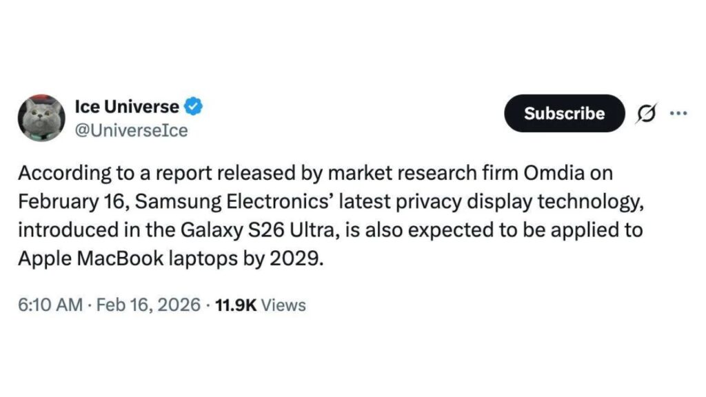 Teknologi 'Privacy Display' Galaxy S26 Ultra Akan Diadopsi Apple. Foto: Ice Universe