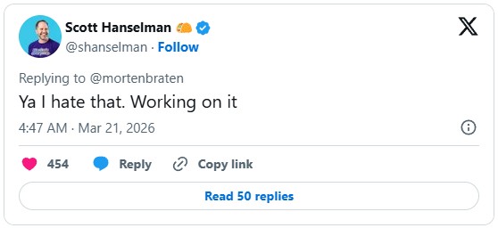 Cuitan Scott Hanselman, seorang Vice President di Microsoft mengenai kewajiban akun Microsoft saat setup. Foto: X/@shanselman