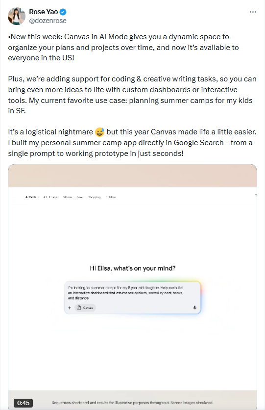 Demonstrasi penggunaan Google AI Search oleh pengguna X @dozenrose. Foto: Istimewa