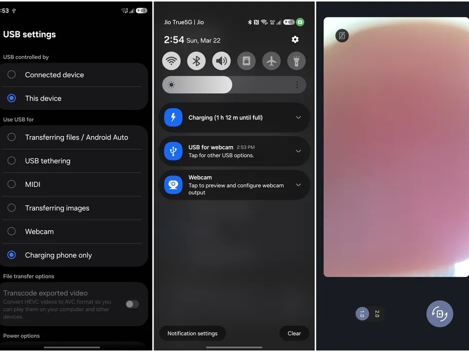 Demonstrasi penggunaan Samsung Galaxy S26 sebagai webcam komputer. Foto: Android Central