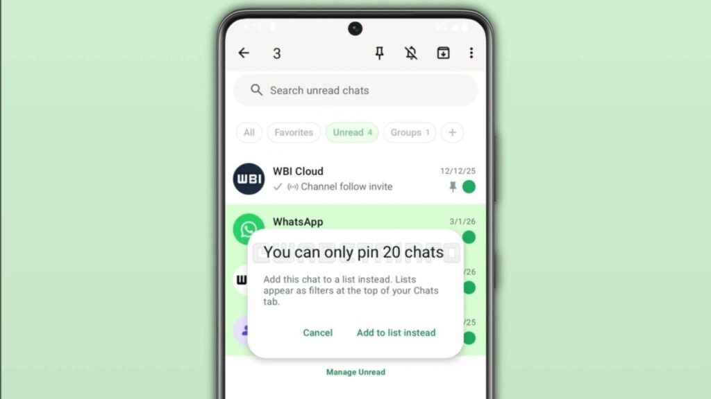 Dengan Whatsapp premium, pengguna dapat menggunakan fitur pin chat hingga 20 percakapan. Foto: Android Headlines