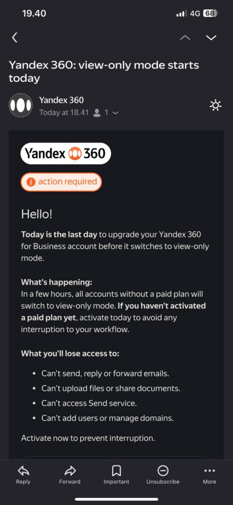 Penghentian paket gratis Yandex 360 for Business. Foto: Istimewa