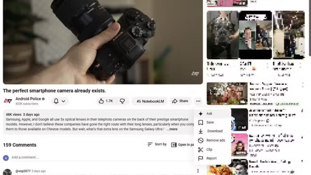 Tombol "Ask" pada video Youtube. Foto: Android Police
