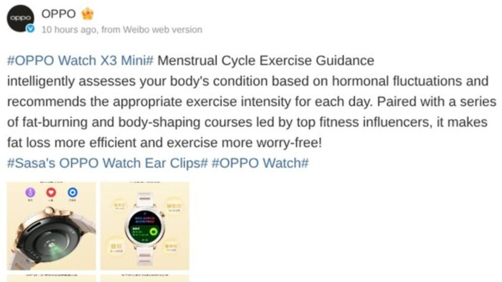 Fitur Menstrual Cycle Exercise Guidance dari Oppo Watch X3 Mini. Foto: Weibo