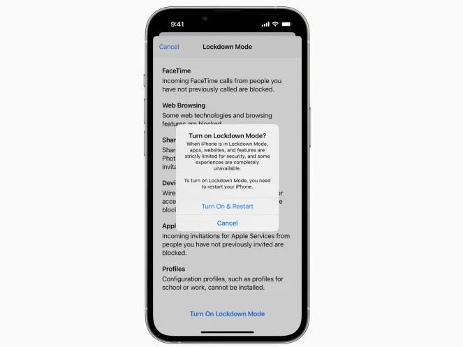 Mode lockdown pada perangkat iPhone. Foto: Apple