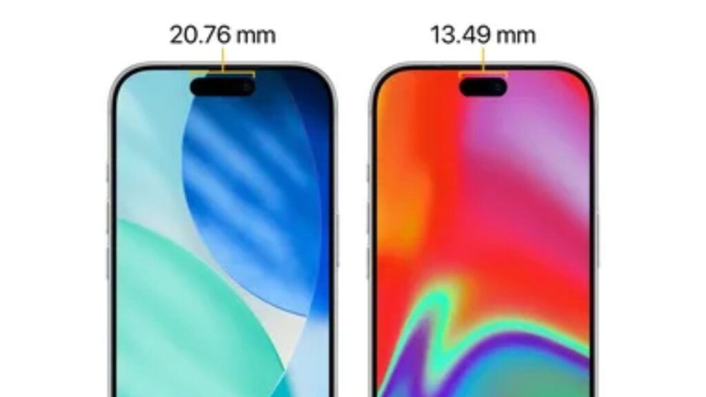 Perbandingan ukuran Dynamic Island pada iPhone 17 Pro (kiri) dan iPhone 18 Pro (kanan). Foto: Weibo